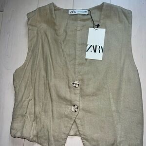 Zara Beige linen Button-Up Vest